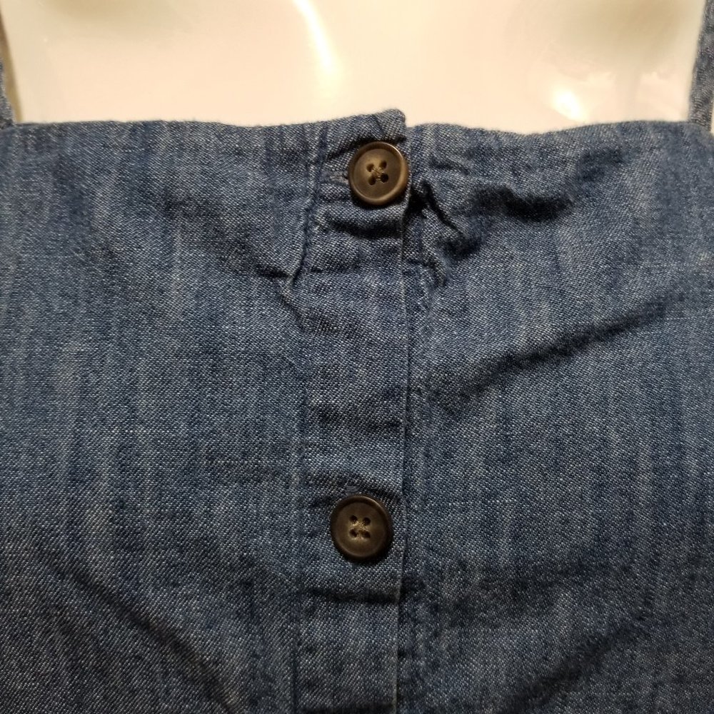 Old Navy top Small sleeveless button front chambray tank side split 100% cotton - Picture 7 of 11